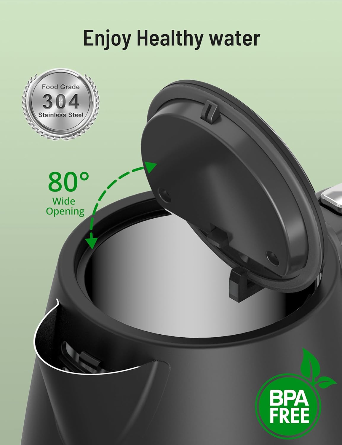 Electric Kettle, Paris Rhone Stainless Steel Electric Water Kettle, 1.7L, BPA-Free Electric Teapot with 1500W, Auto Shutoff, Boil-Dry Protection, LED Indicator, Coffee and Tea, Black