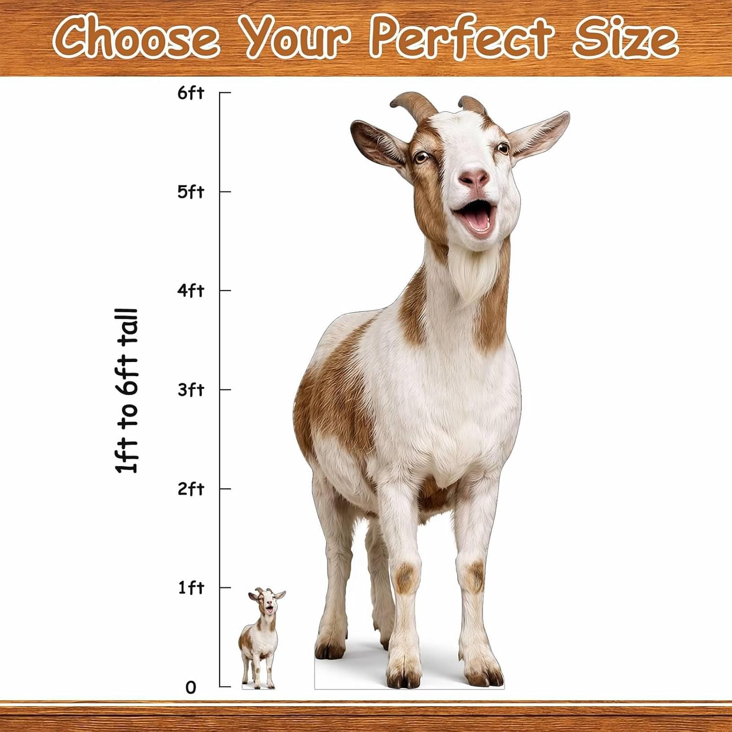Funny Goat Cardboard Cutout Standee, 4 ft Life Size Animal Standee, Waterproof Corrugated Plastic with Back Support for Party Scene, Event Display, Photo Booth Decor