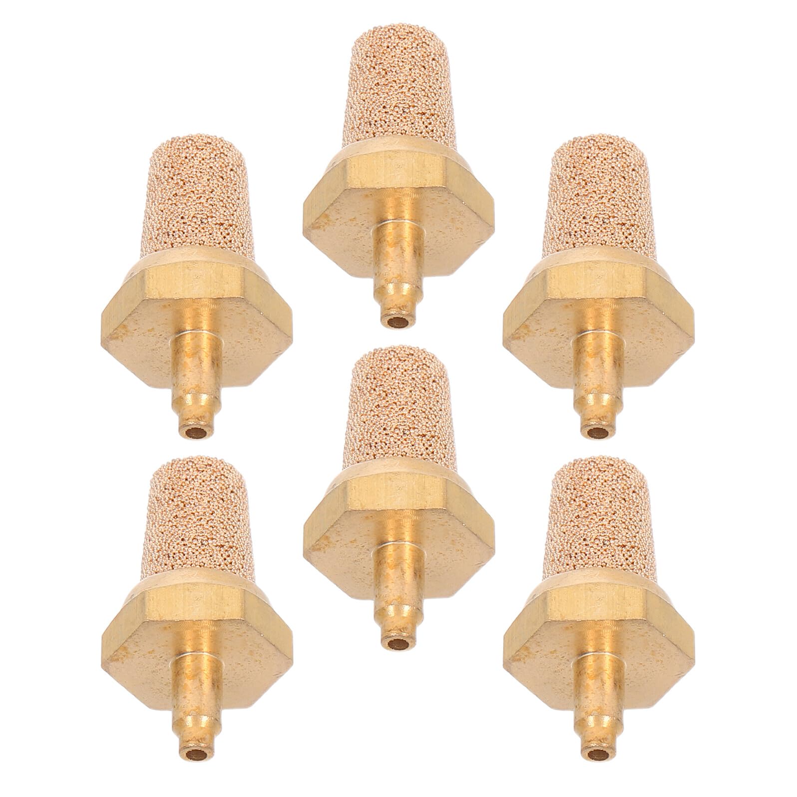 VICASKY 6pcs M5 Brass Fog Machine Filter Nozzles with Pneumatic Muffler Silencers for Stage Smoke Generators, Universal Copper Air Intake Bubble Stone Replacement for Fog Machine