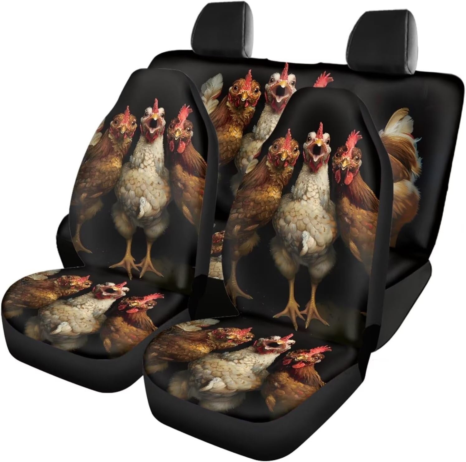 Chicken Black Seat Covers for Cars with Matching Back Seat Cover Interior Car Accessories Full Set