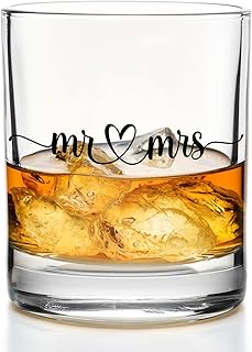 Mr and Mrs Whiskey Glasses 10 oz, Bridal Shower Wedding Engagement Bachelorette Gifts, Newlywed Gifts Old Fashioned Rocks Glasses for Couples Drinking Scotch Bourbon Cocktail Liquor Vodka
