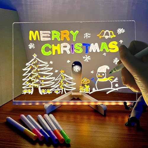 LED Note Board With Colors - Acrylic Dry Erase Board With Light, Stand and Glow Memo Message Feature - Glass White Board
