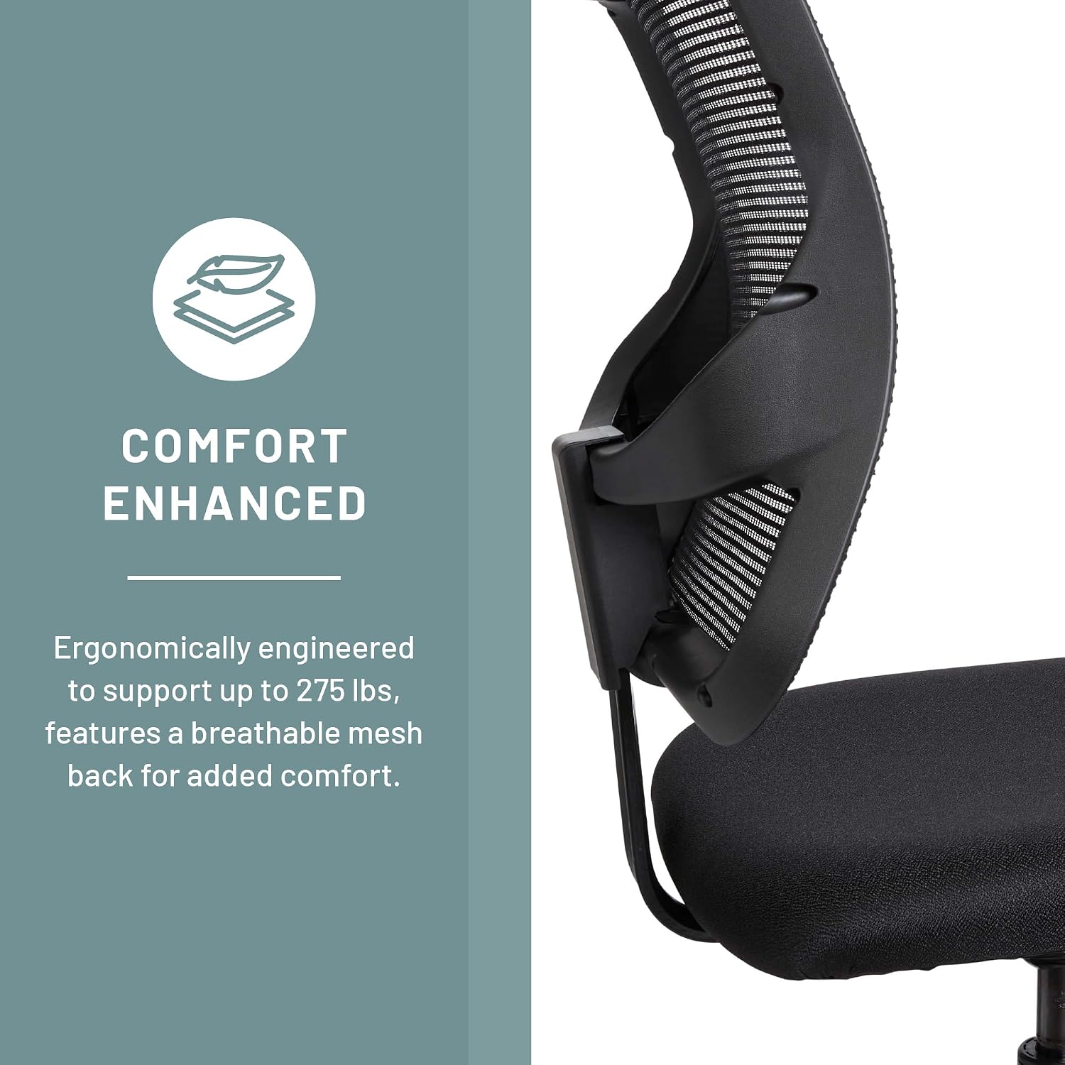Safco Vue Office Chair, Heavy Duty Stool, 250 lbs Capacity, Ergonomic Mesh Back, 360 Swivel Seat, 5-Star Base, Black