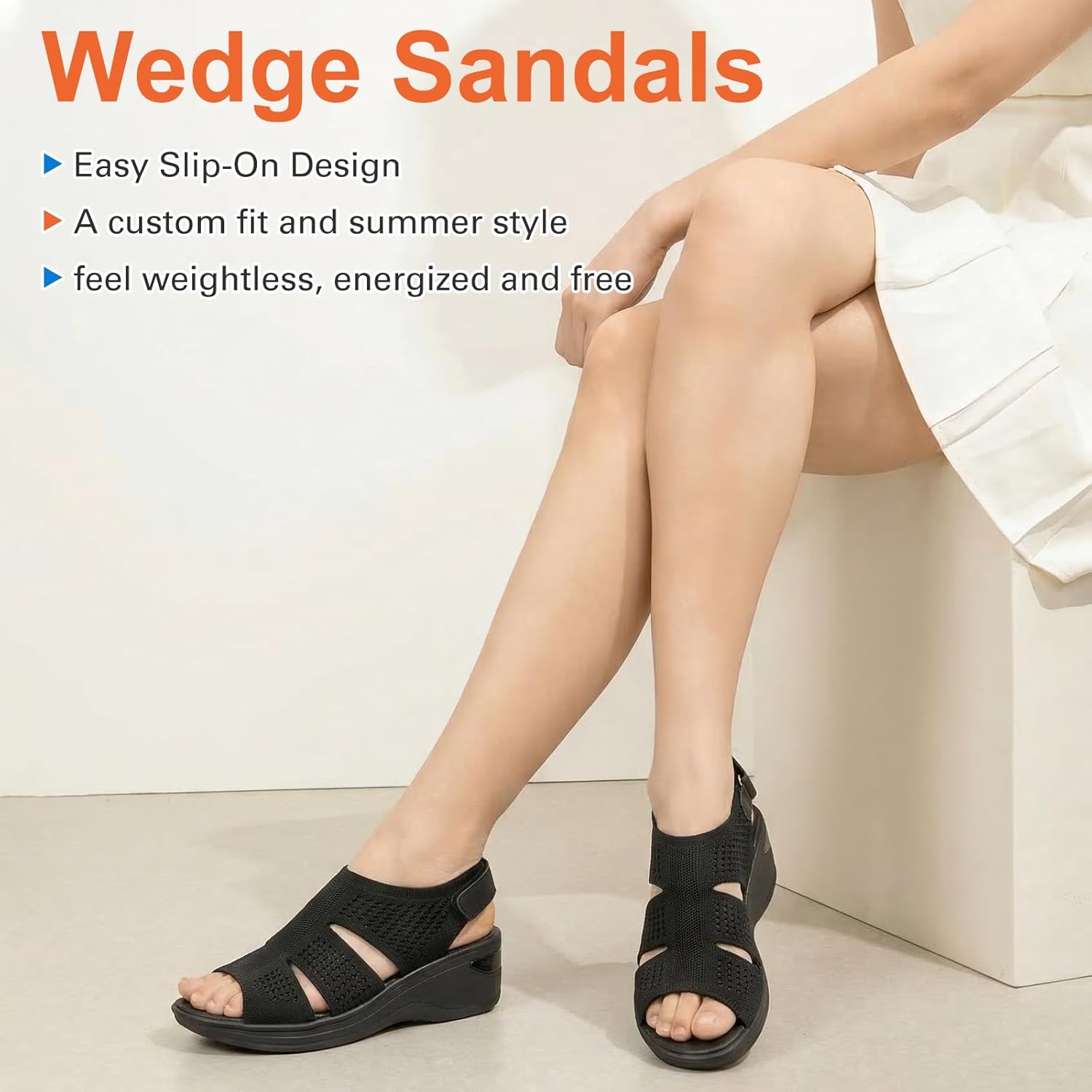 KOIMED Women's Comfortable Platform Walking Sandals With Memory Foam Open Toe Lightweight Breathable Soft Mesh Washable For Summer Travel Casual Beach Outdoor Sport