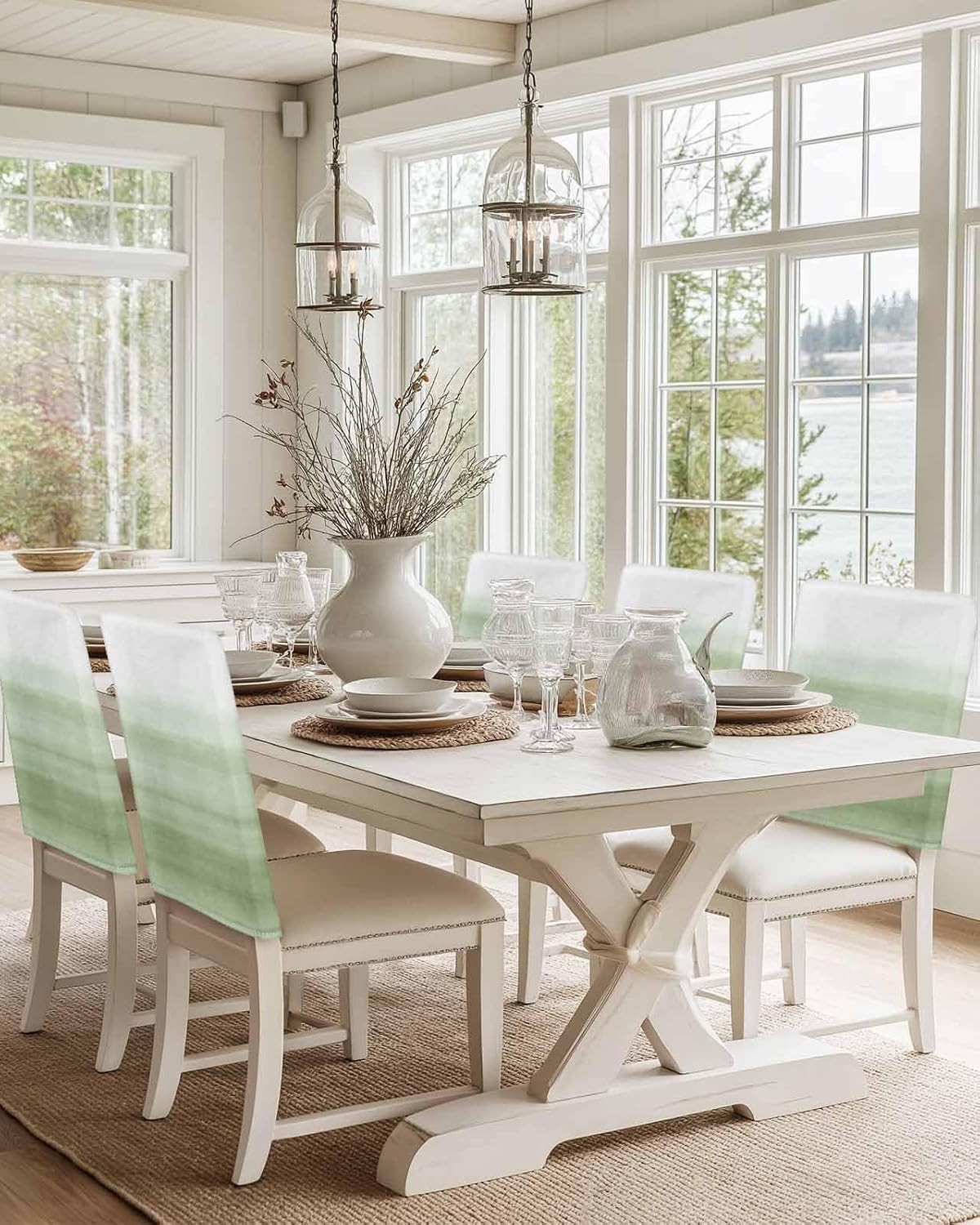 Abstract 6Pcs Chair Back Covers for Dining Chairs, Modern Art Ombre Sage Green Removable Washable Chair Back Covers Dining Chair Covers for Home Kitchen Restaurant Party Holiday Decoration