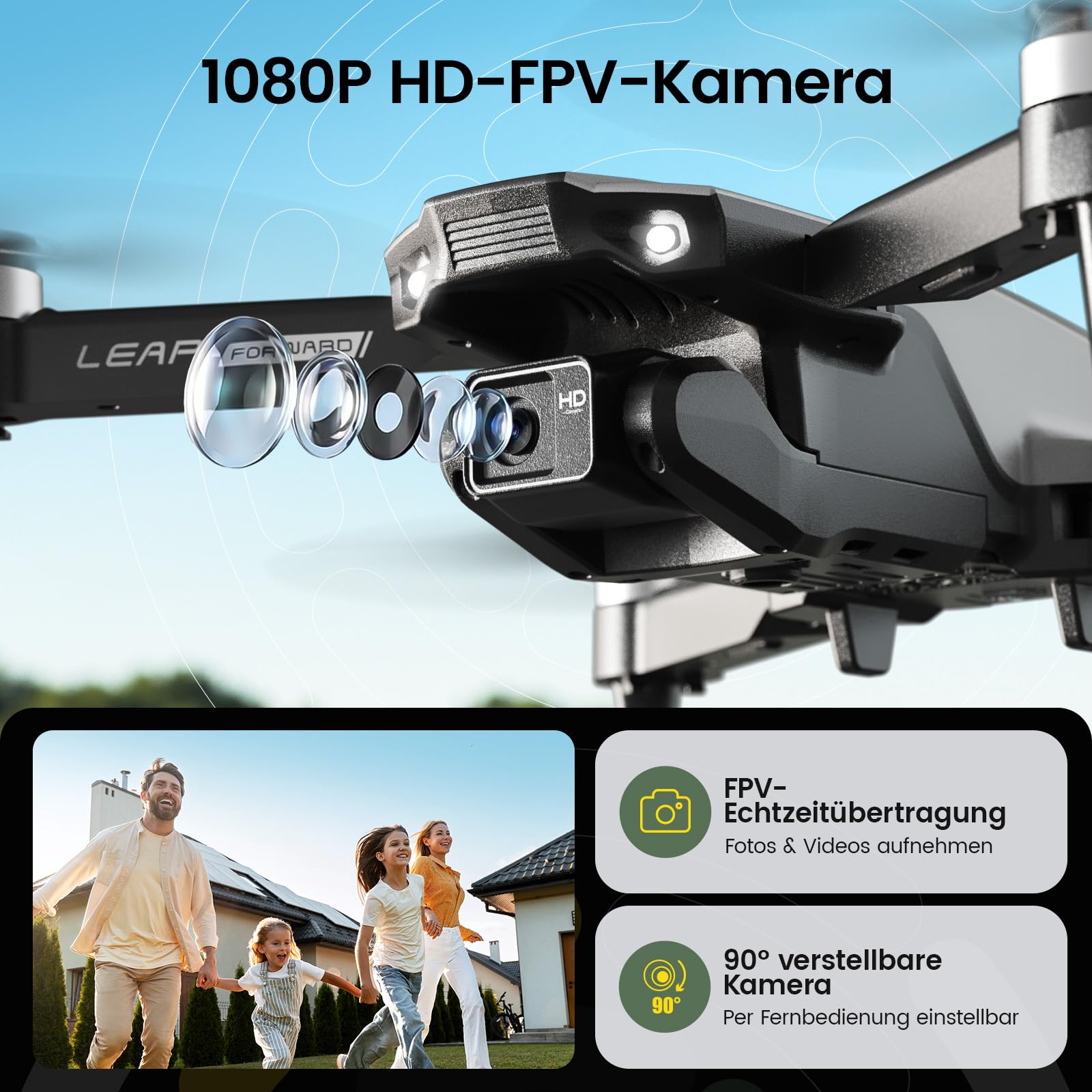 Holy Stone HS200P Drohne mit Kamera 1080P für Anfänger&Kinder | 2 Akkus, 360° Flip, Headless Mode, Höhenhaltung, 3 Geschwindigkeitsstufen, Not-Stopp-Funktion