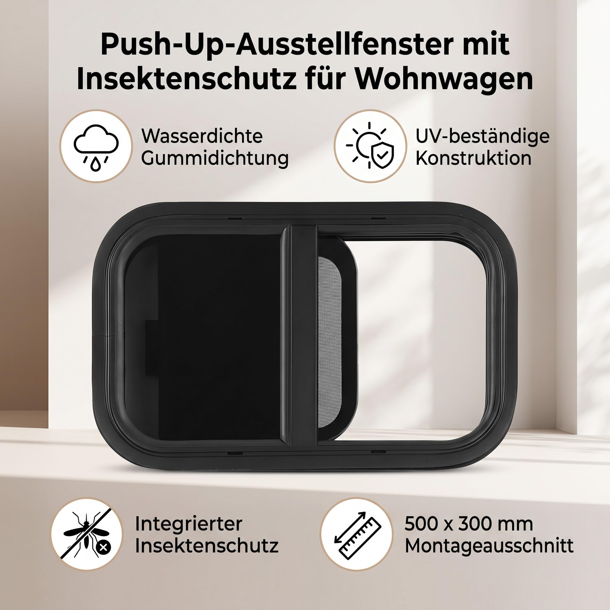 Fenster mit Fliegengitter, Caravan Seitenfenster Push Up Ausstellfenster Insektenschutz Sonnenschutz Fliegengitter Wohnwagenfenster, für RV Wohnwagen Wohnmobil Caravan