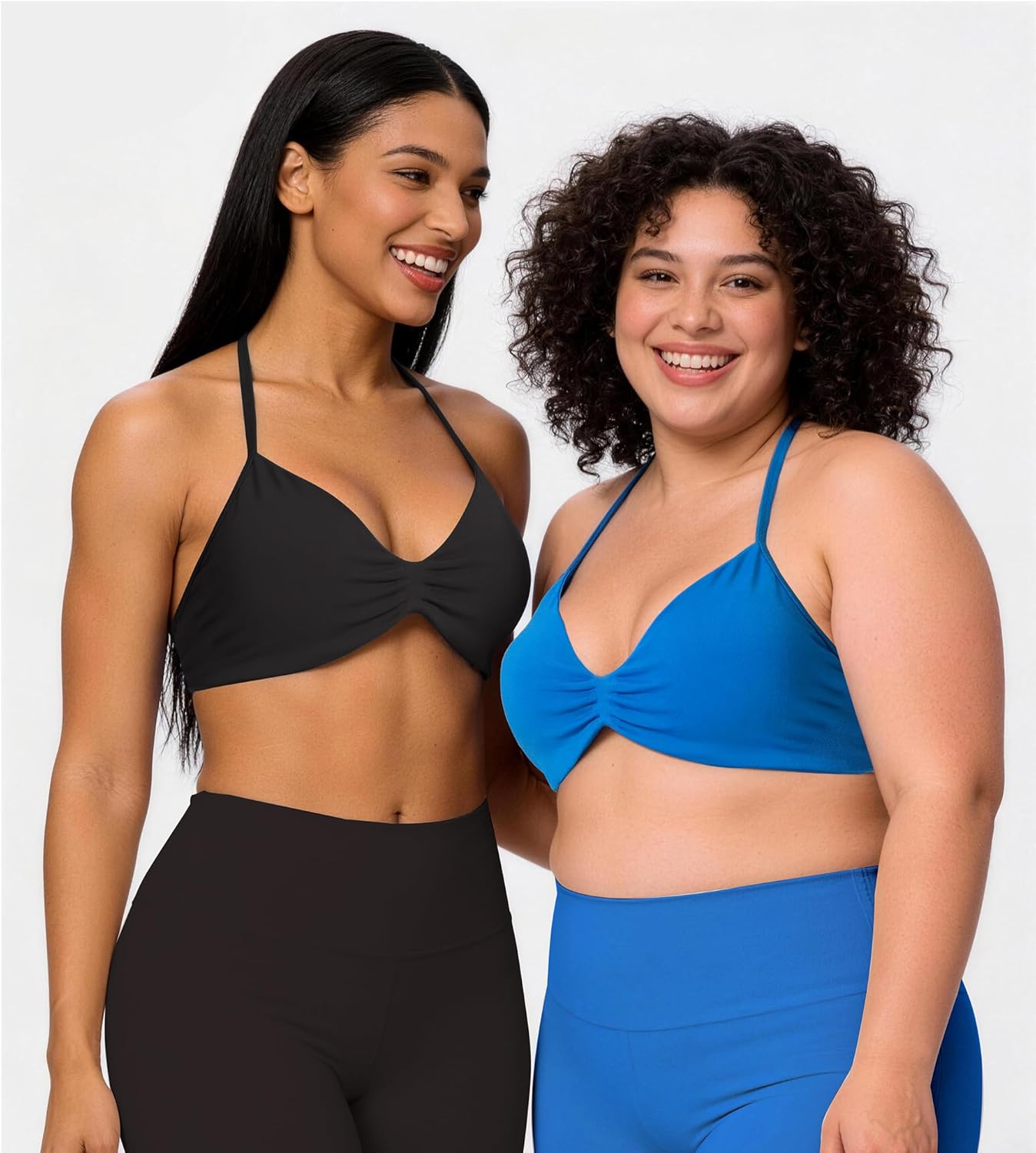 2 Pack Halter Sports Bras for Women - Padded Plunge Low Impact Strappy Wireless Sport Bra Workout Yoga Bralettes - Image 6