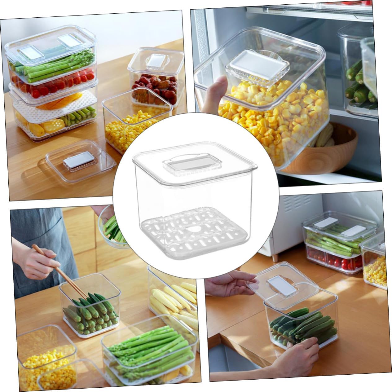 Refrigerator Crisper Sealing Food Preservation Box Storage Bins for Shelves Lids