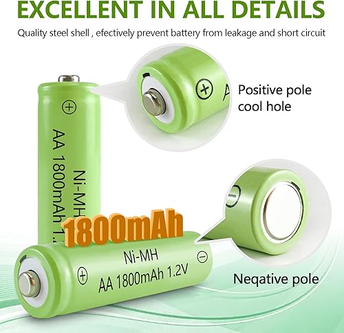 Miniatura 6 de Batería AA recargable NIMH de 1.2 V, doble A, 1800 mAh, de alta capacidad, repuesto para luces solares, linternas, dispositivos domésticos, paquete