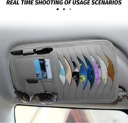 Miniatura 6 de 1 soporte de cuero para CD de automóvil, organizador universal para visera solar para automóviles, bolsillo organizador de visera solar con tarjeta