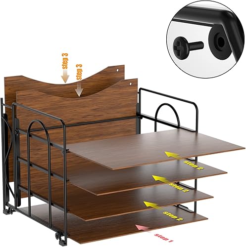 Miniatura 6 de Organizador de archivos de escritorio, organizadores de escritorio de 4 niveles de madera con 5 carpetas de archivos A4, organización de oficina