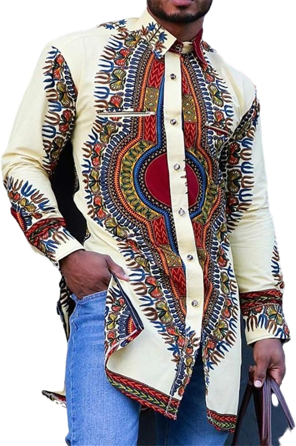 Men's African Dashiki Dress Shirt Long Sleeve Gentlemen Tribal Ethnic Party Shirts Casual Top