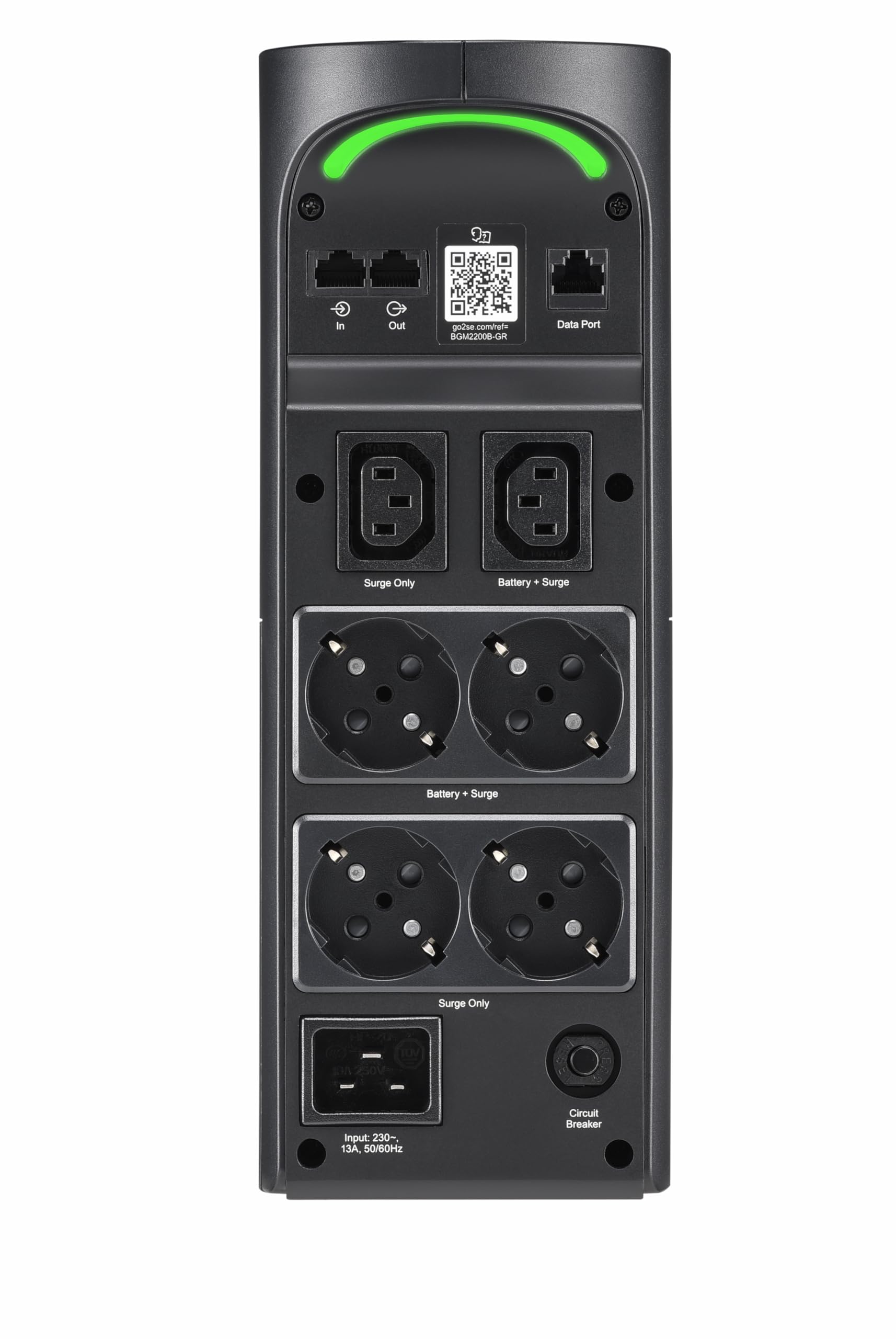 APC Onduleur Gaming Back UPS Pro, 2200VA/1320W, Tour, 230V, 4X Prises Schuko et 2X Prises IEC C13, lumières RGB, Onde sinusoïdale Pure, Midnight (Black) BGM2200B-GR