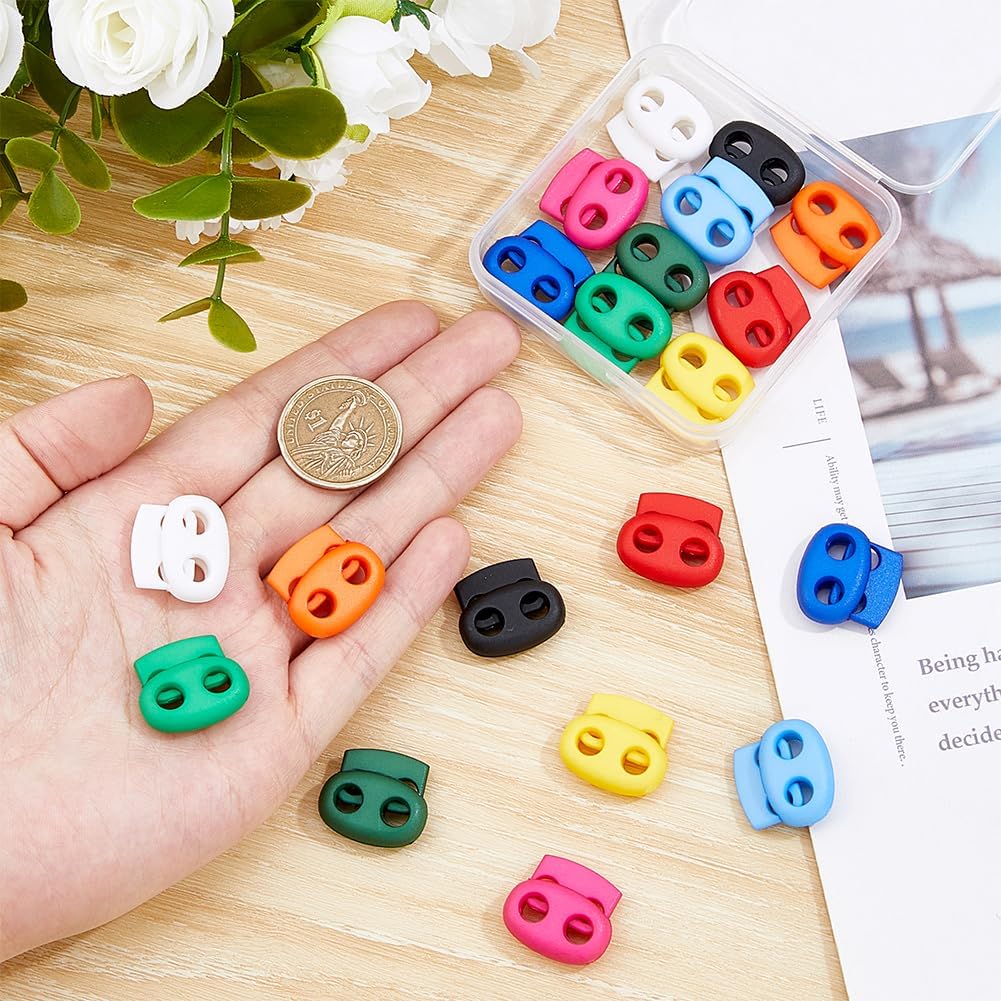 DICOSMETIC 50Pcs 2-Hole Cord Lock 10 Colors Plastic Cord Locks Spring Buckle Spring Cord Lock End Stopper Toggle Stopper for Drawstring for Drawstring, Paracord, Shoelaces, Clothing and Bags - Image 3