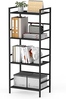 CADUKE 4-stufig Bücherregal, Standregal mit Holzablagen, Schwarzes Küchenregal, Industrielles Aufbewahrungsregal für Wohnzimmer, Büro, Schlafzimmer, 43 x 28 x 102 cm