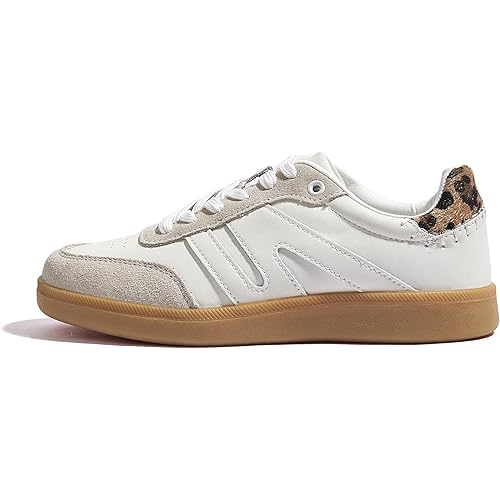 LUCKY STEP Women Classic Retro Gum Sole Fashion Sneakers Casual Tennis Skate Shoe Genuine Leather Walking Footwear Anti Slip Trainers