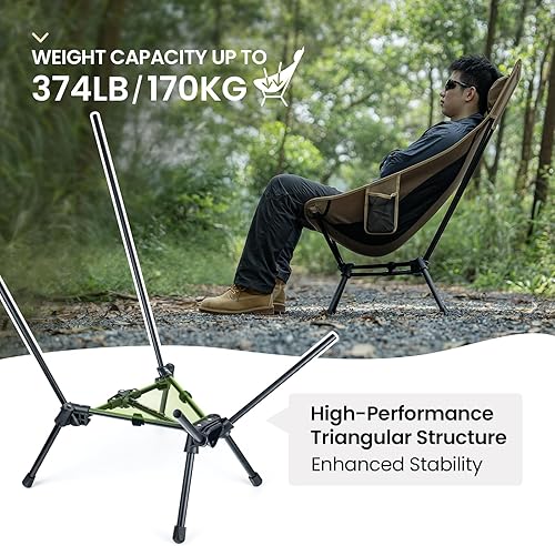 Miniatura 6 de OneTigris Tigerblade - Silla de camping con respaldo alto y diseño de almohada, cómoda silla plegable