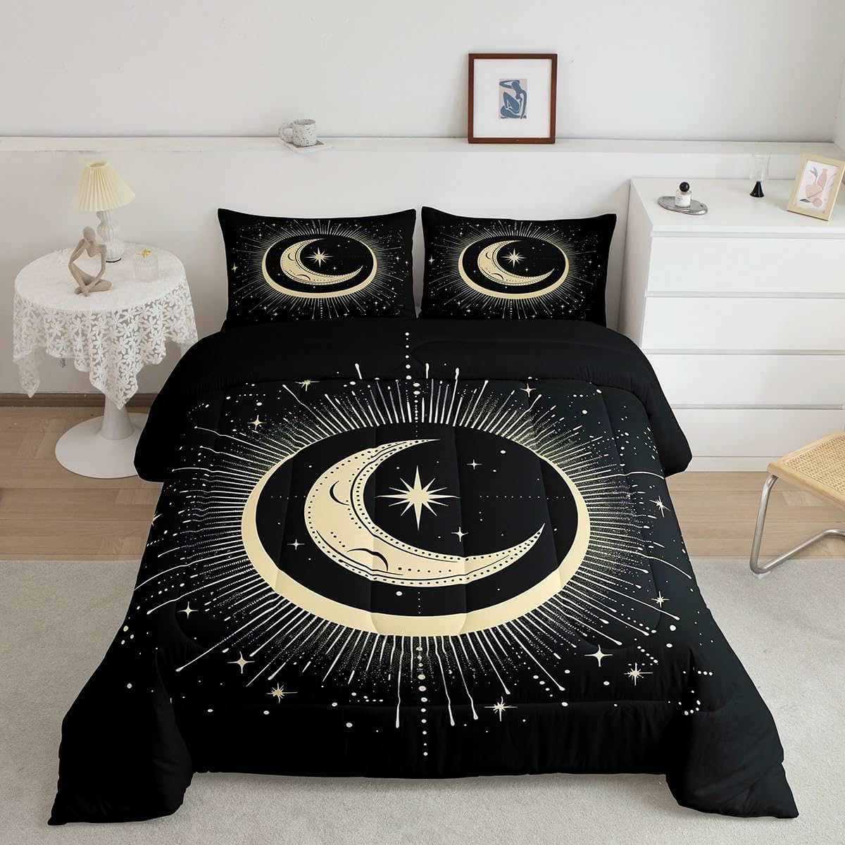 Feelyou Boys Girls Sun Moon Bedding Set Toddler Size, Boho Exotic Comforter Set Cosmic Celestial Duvet Insert Kids Teens Bedroom Decor 2Pcs