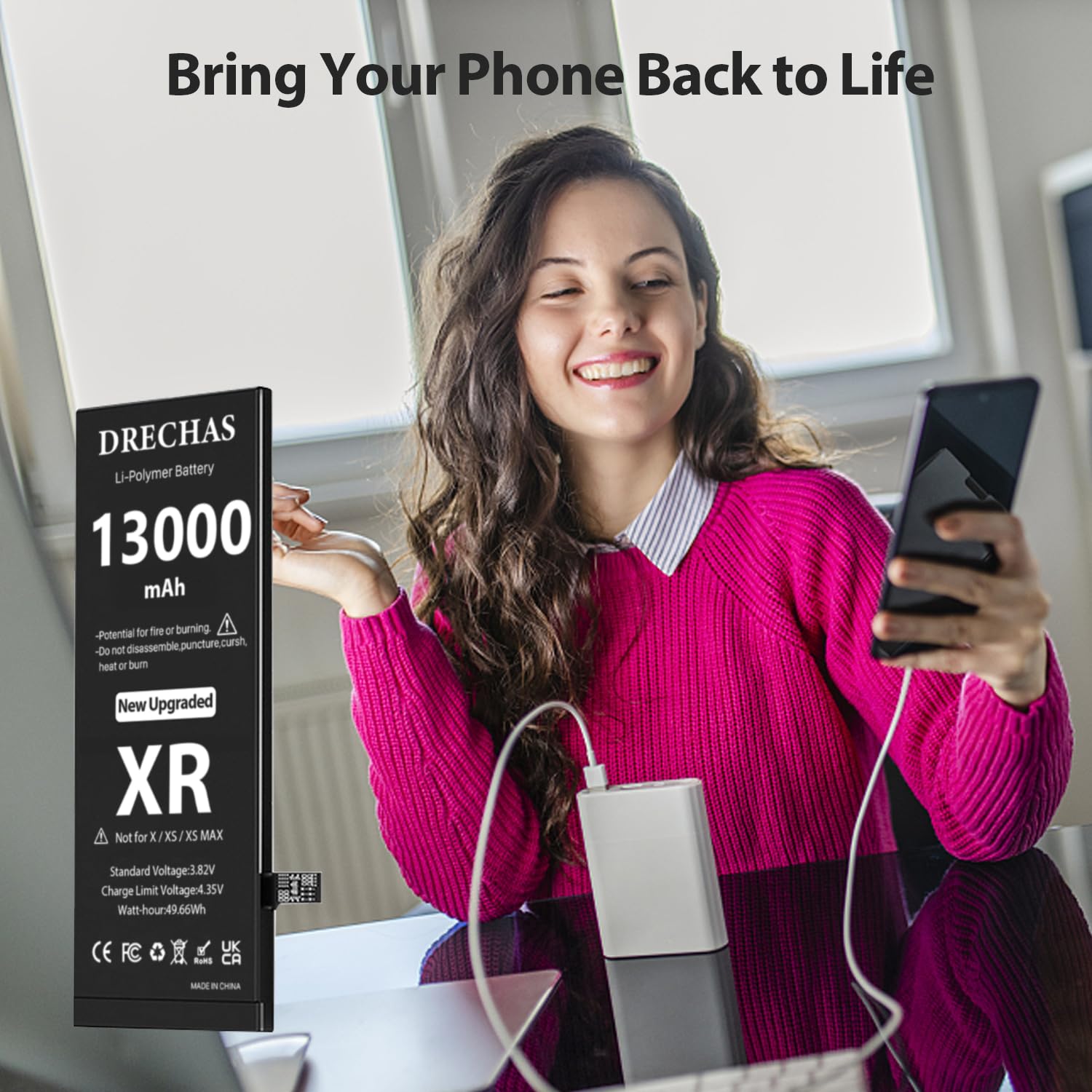 Amazon.com: DRECHAS [13000mAh] Battery for iPhone XR, 2026 New