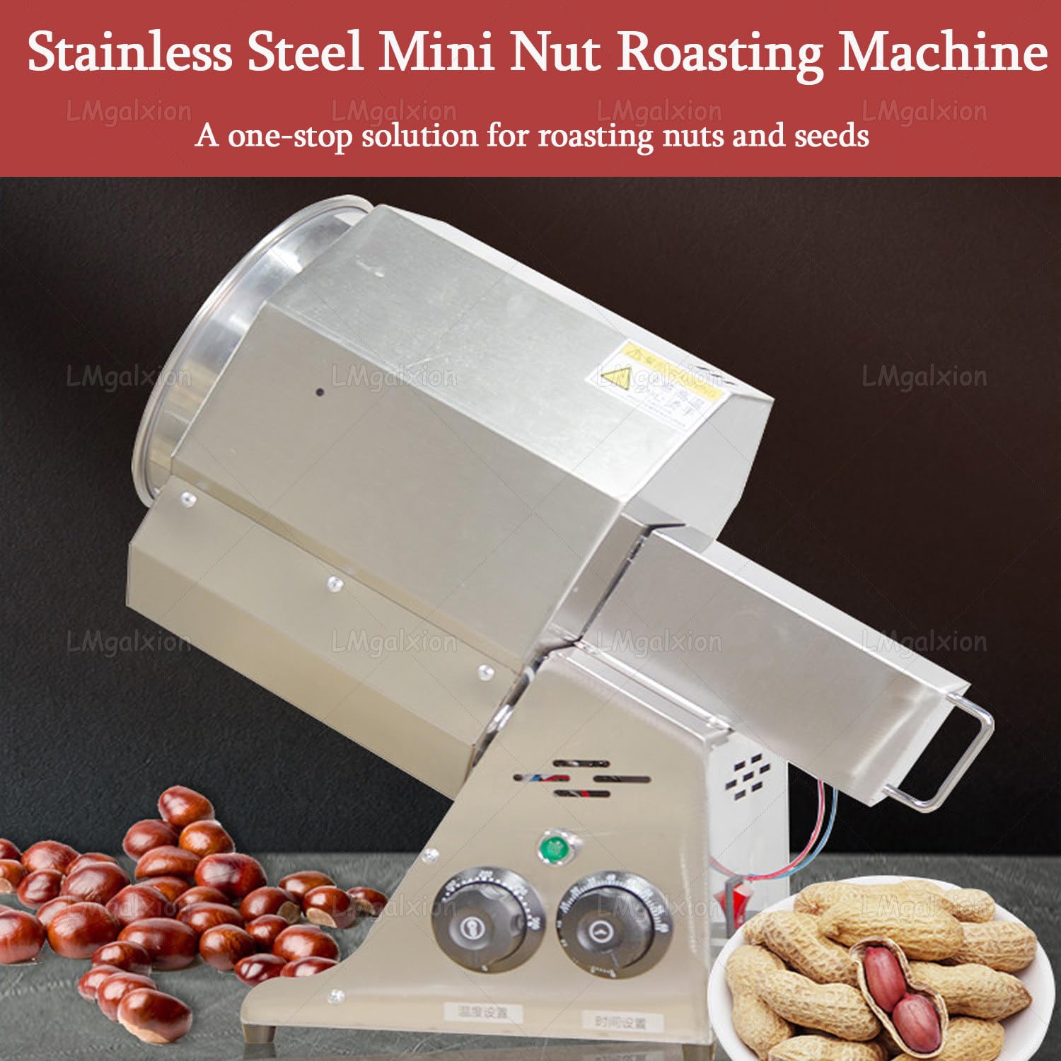 Torréfacteur électrique pour châtaignes 1500 W/2500 W avec tambour en spirale, rotation automatique et contrôle de la minuterie, acier inoxydable de qualité alimentaire pour grains de café et