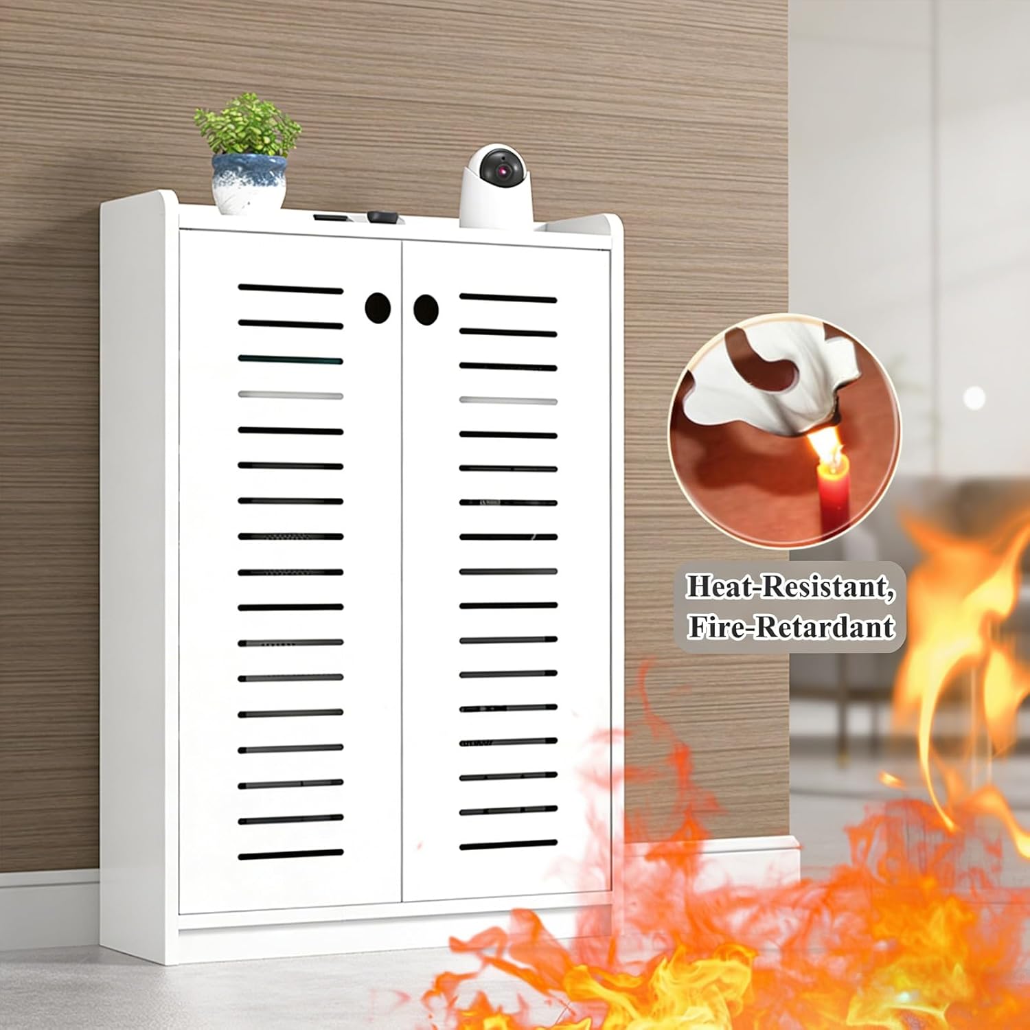 床置きWiFiルーター収納キャビネット、二段シェルフ、WiFi無線管理オーガナイザー、電源タップおよびルーター収納ボックス(Brow