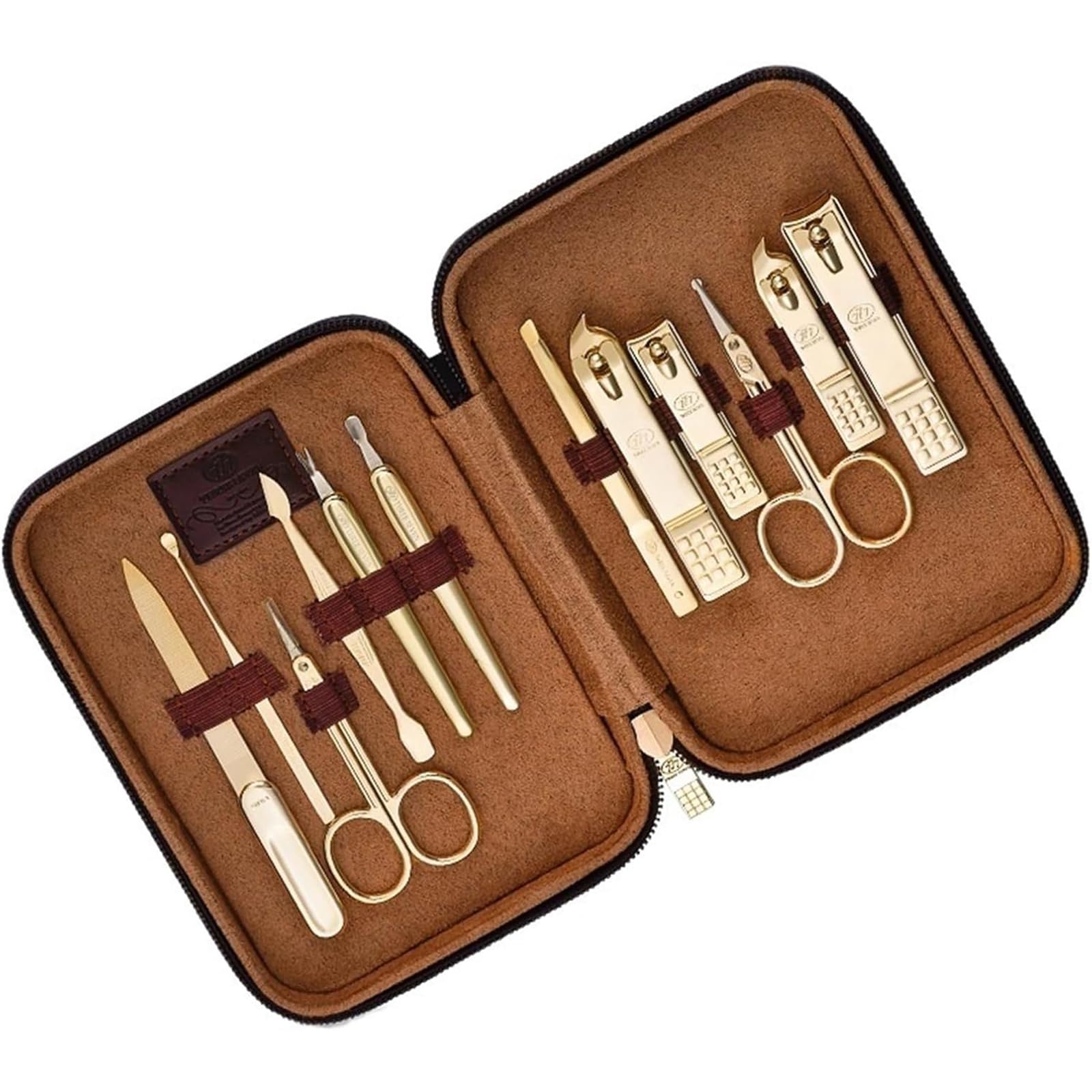 Set di 12 tagliaunghie Professionali per Manicure e Pedicure, Strumenti per Unghie con Custodia da Viaggio di Lusso