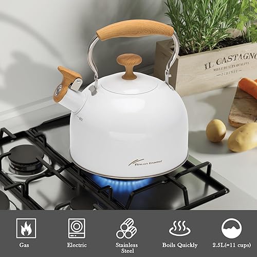 Miniatura 6 de Hervidor de té, hervidor de té silbante de acero inoxidable 304, 2.5 cuartos de galón2.4 L para estufa de inducción y estufa de gas con mango