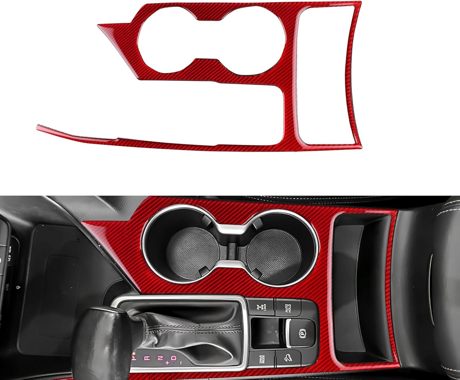 Real Carbon Fiber Gear Shift Water Cup Panel Trim Covers - for Kia Sportage 2017 2018 2019 2020 2021 Carbon Fiber Accessories, Durable Anti-Scratch Protective Accessories (Red)