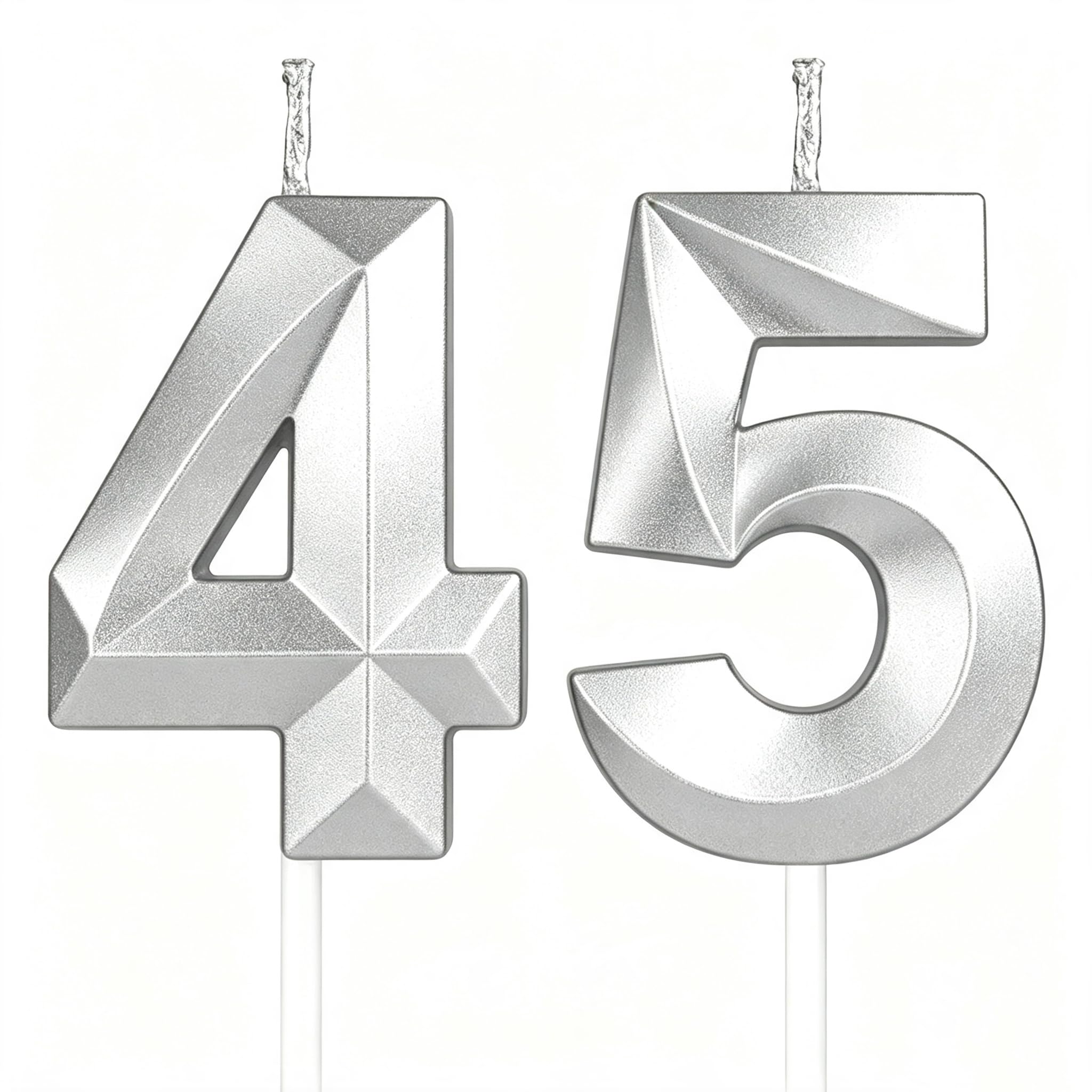Yiran 3D Birthday Candles, Silvery Number 45th Candle, Boys Girls Men Women Cake Topper Birthday 45 Year Old Party Wedding Anniversary Celebration Supplies