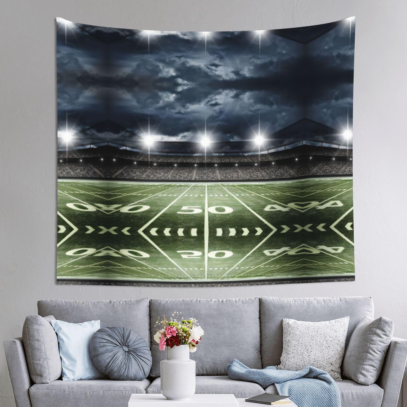 HLSBSSL 60x51in Stadium Football Satdium Field Light Night Printed Tapestry Tablecloth for Dormitory and Picnic Rooms - Multifunctional Fabric Hanging