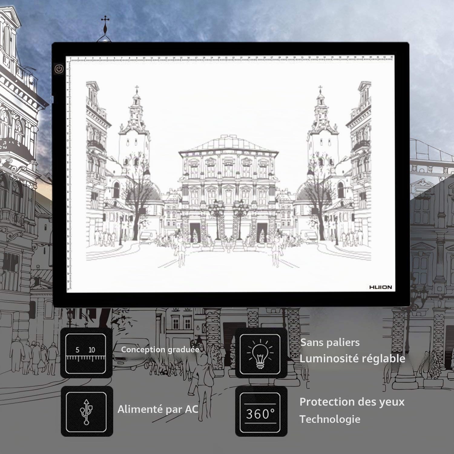 HUION Tablette Lumineuse avec LED Luminosité Réglable A3, 48 x 36 cm