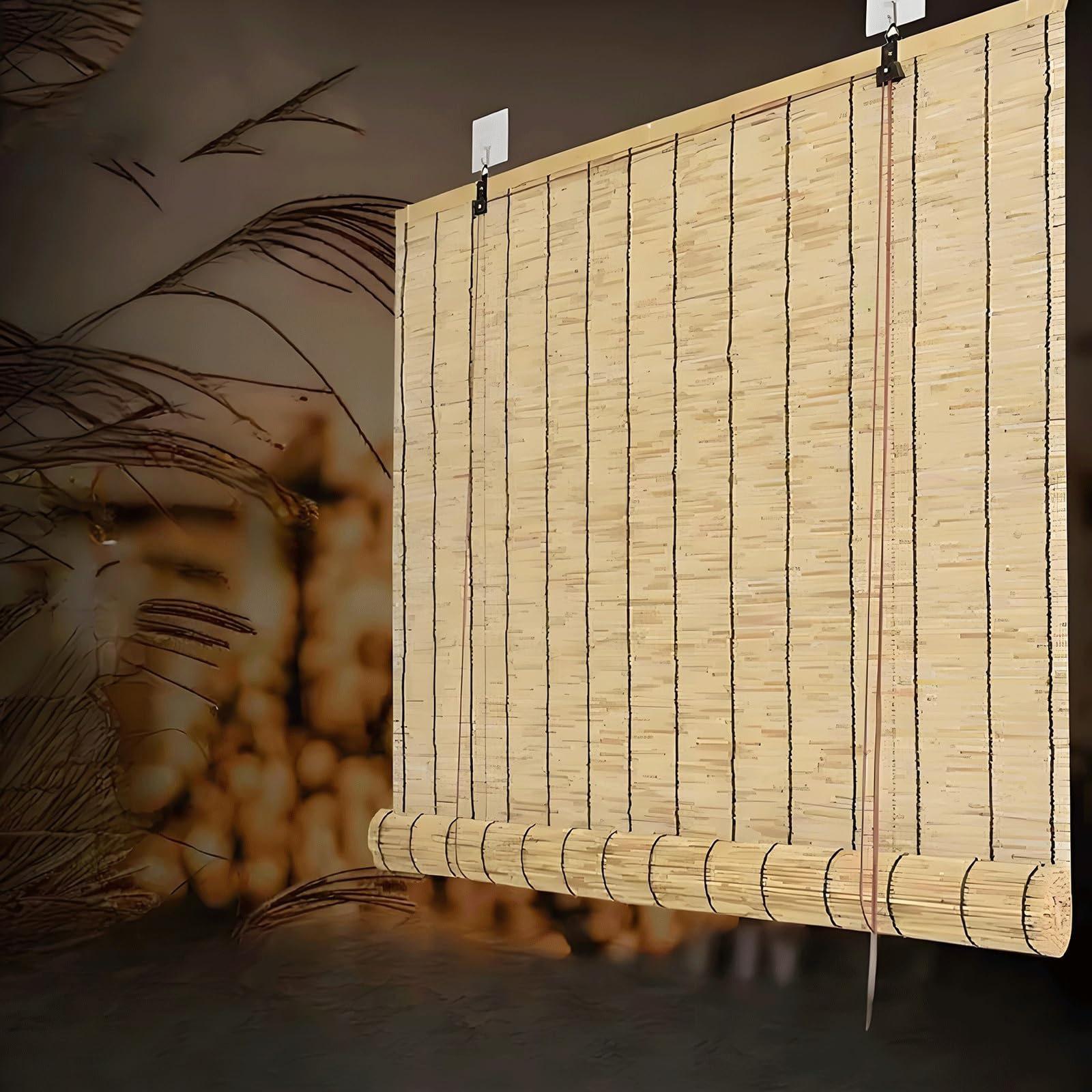 Bamboo roller blinds, outdoor blackout bamboo curtains, transparent and breathable partitions/suitable for gardens, terraces/UV protection(W100xH170cm)