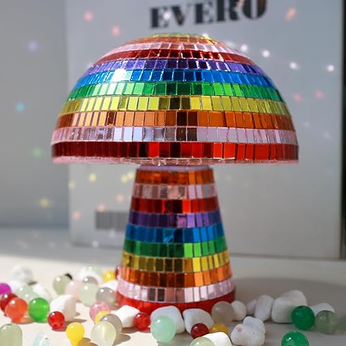 Miniatura 4 de Adorno creativo de hongo disco para fiesta, decoración de mesa, espejo retro hecho a mano, bola de discoteca, forma de hongo, decoración de arte