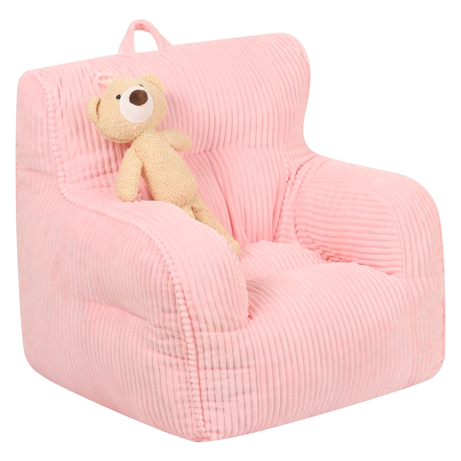 MOMCAYWEX Kids Bean Bag Chair with a Plush Bear, Comfy Toddler Chair for Boys and Girls, Pink