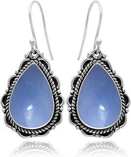 Veracity Jewelry Angelite Earrings For Women - 925 Sterling Silver Natural Angelite Handmade Jewelry Earrings - Blue Gemstone Inner Peace Dangle Earrings - Healing Meditation Handmade Gift Earrings - Birthday Anniversary Wedding Gift for Her Earrings (VSE-154)