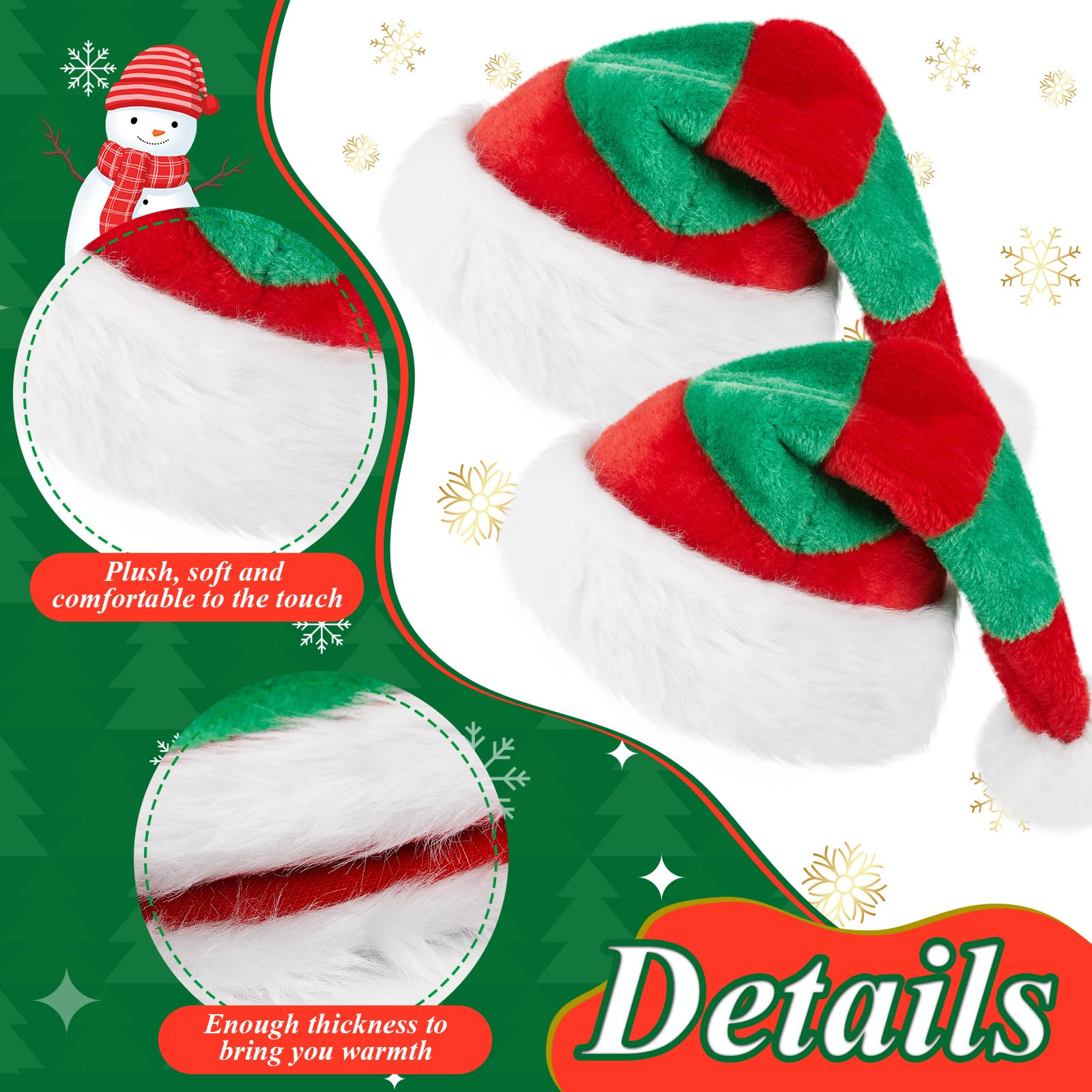 SATINIOR 2 Pcs Santa Hat Unisex Plush Red and Green Hat for Christmas Event Party Supplies - Image 3