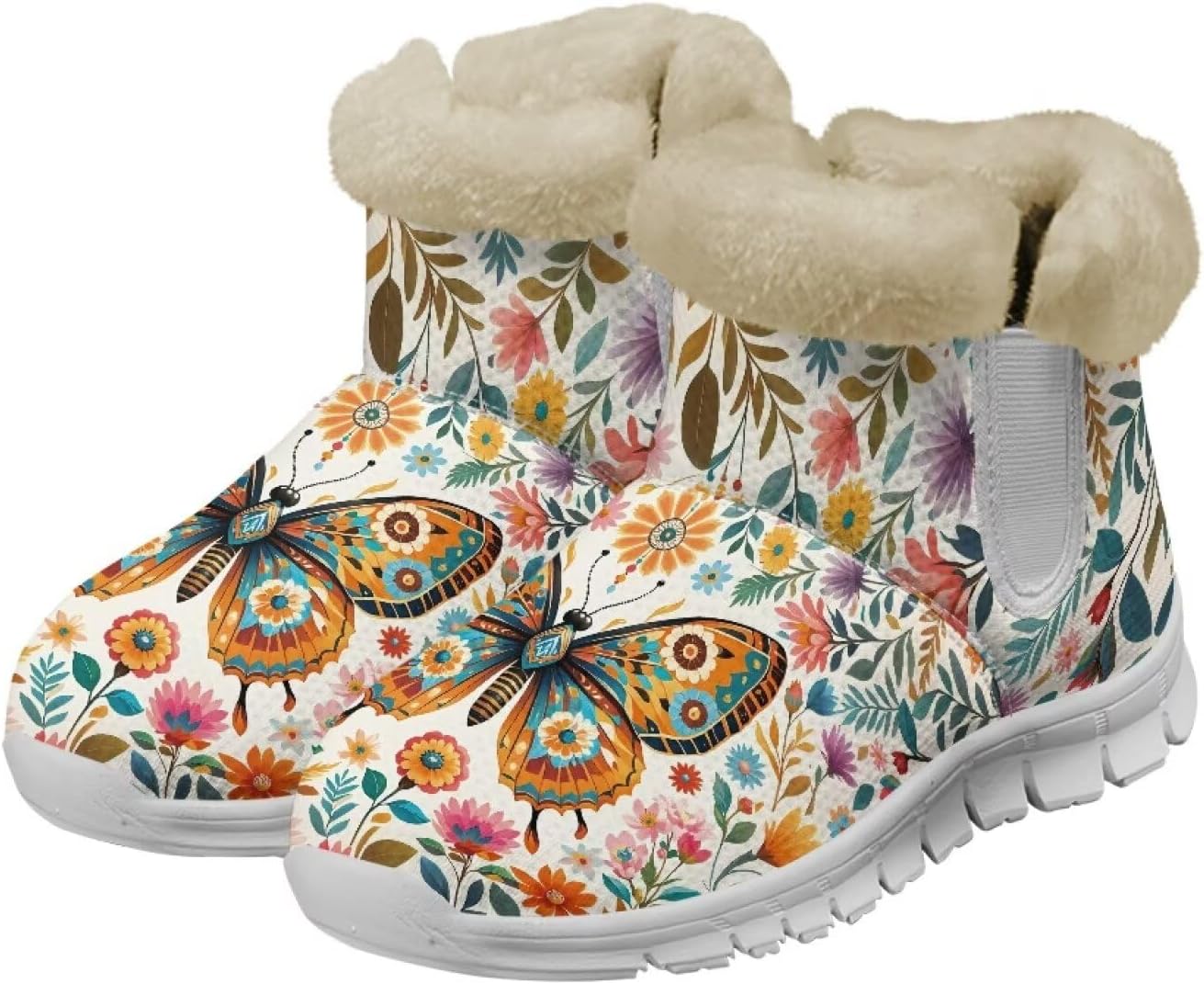 Womens Snow Boots Warm Plush-edge Comfy Non-Slip Winter Outdoor Slip On Comfortable Ankle Booties Size 6-12 White Sole