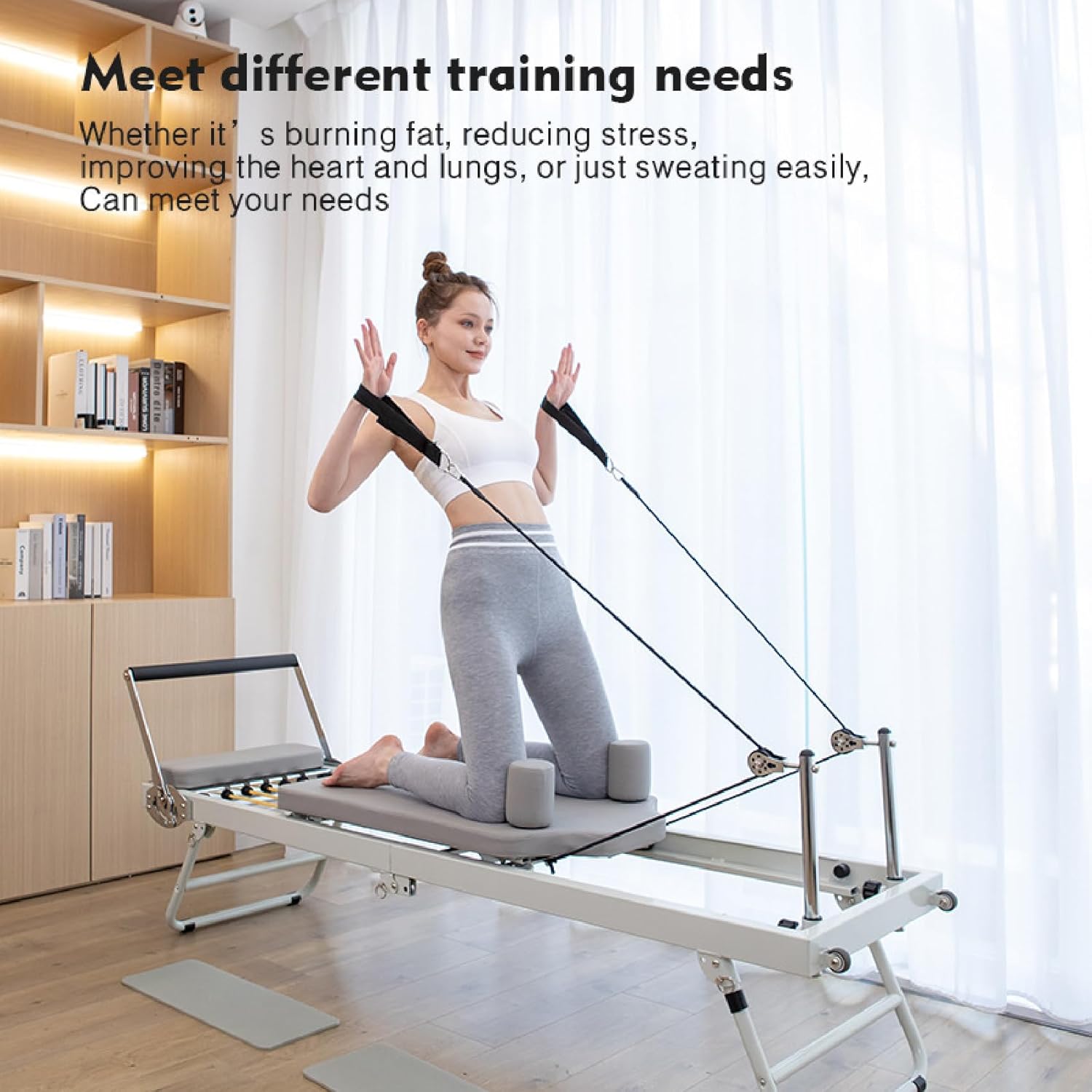 KLUFO Pilates Reformer Large Equipment, Multifunctional Foldable Pilates Reformer Spine Corrector,with Reformer Box Padded Jump Board, for Home Unit Activity Room Gym