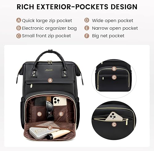 Miniatura 3 de LOVEVOOK Mochila para laptop para mujer, mochila para mujer a la moda, Negro, 15.6 pulgadas