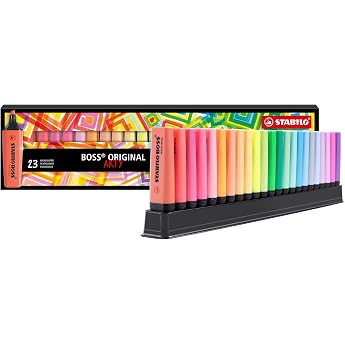 Highlighter - STABILO BOSS ORIGINAL - ARTY - Deskset of 23 - Assorted Colours | ARTY, 23er Tischset, 9 Leuchtfarben, 14 Paste