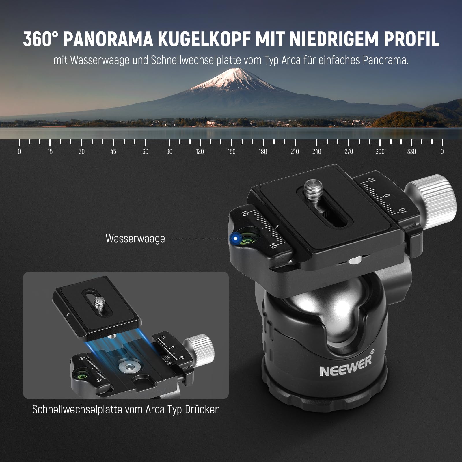 NEEWER Mini Tischstativ, 20'' Aluminiumlegierung Stativ, tragbarer Reiseständer, 360°Kugelkopf, 1/4" Schnellwechselplatte für DSLR Kamera Camcorder Videoaufnahmen max. Last 11 lbs, Reinigungstuch