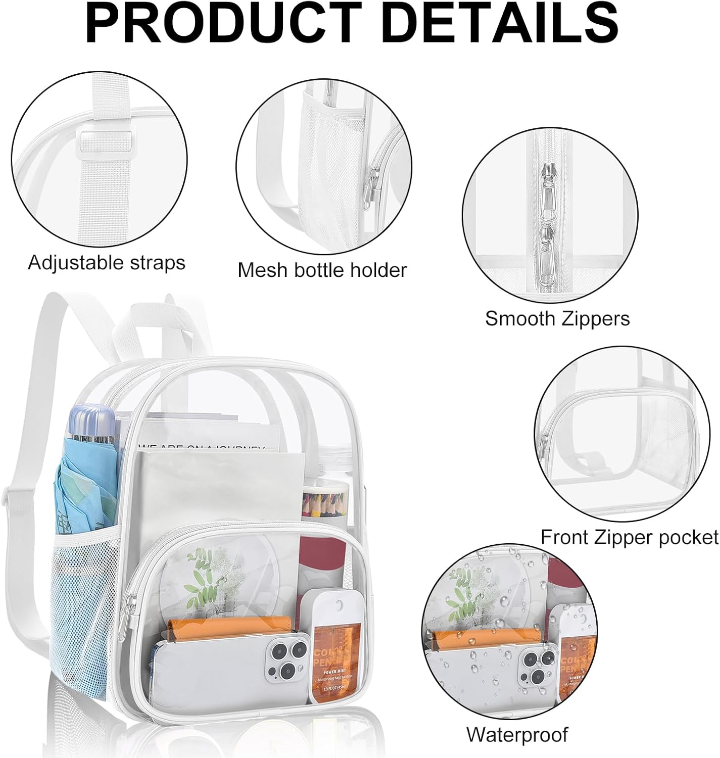 USPECLARE Clear Backpack for Stadium Events Small Clear Backpack 11.5x9.5x6 for Concert Sport Events Work Travel - Image 4