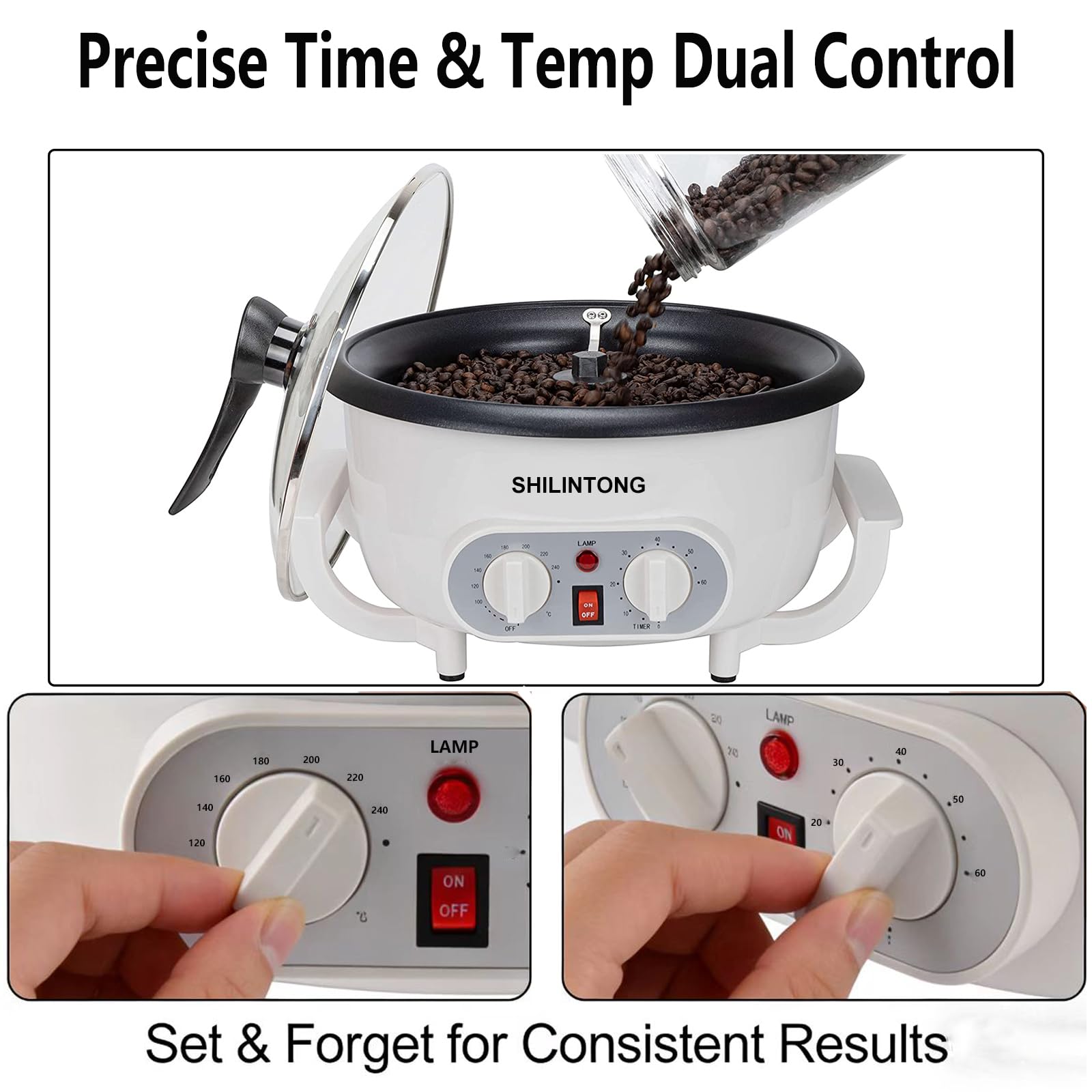 Tostador de Café Eléctrico SHILINTONG, Máquina para Tostar Granos de Café, Nueces y Más, 750g, 220V 1200W, Antiadherente, Uso Doméstico (función de tiempo)