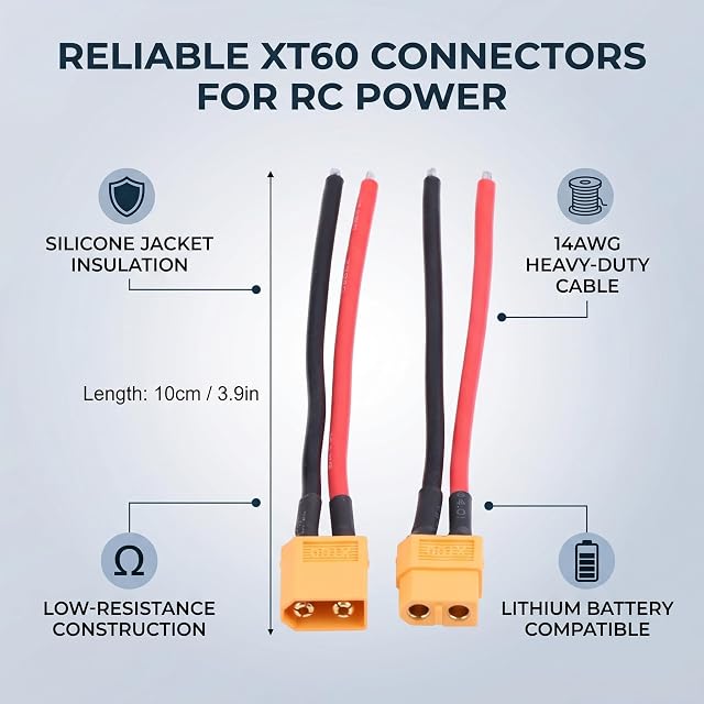 Foto 8 de 8 de Dilwe 2 Set XT60 Hembra Macho Cable, Adaptador de Conector 14AWG Silicone Cable Wire RC Accesorio
