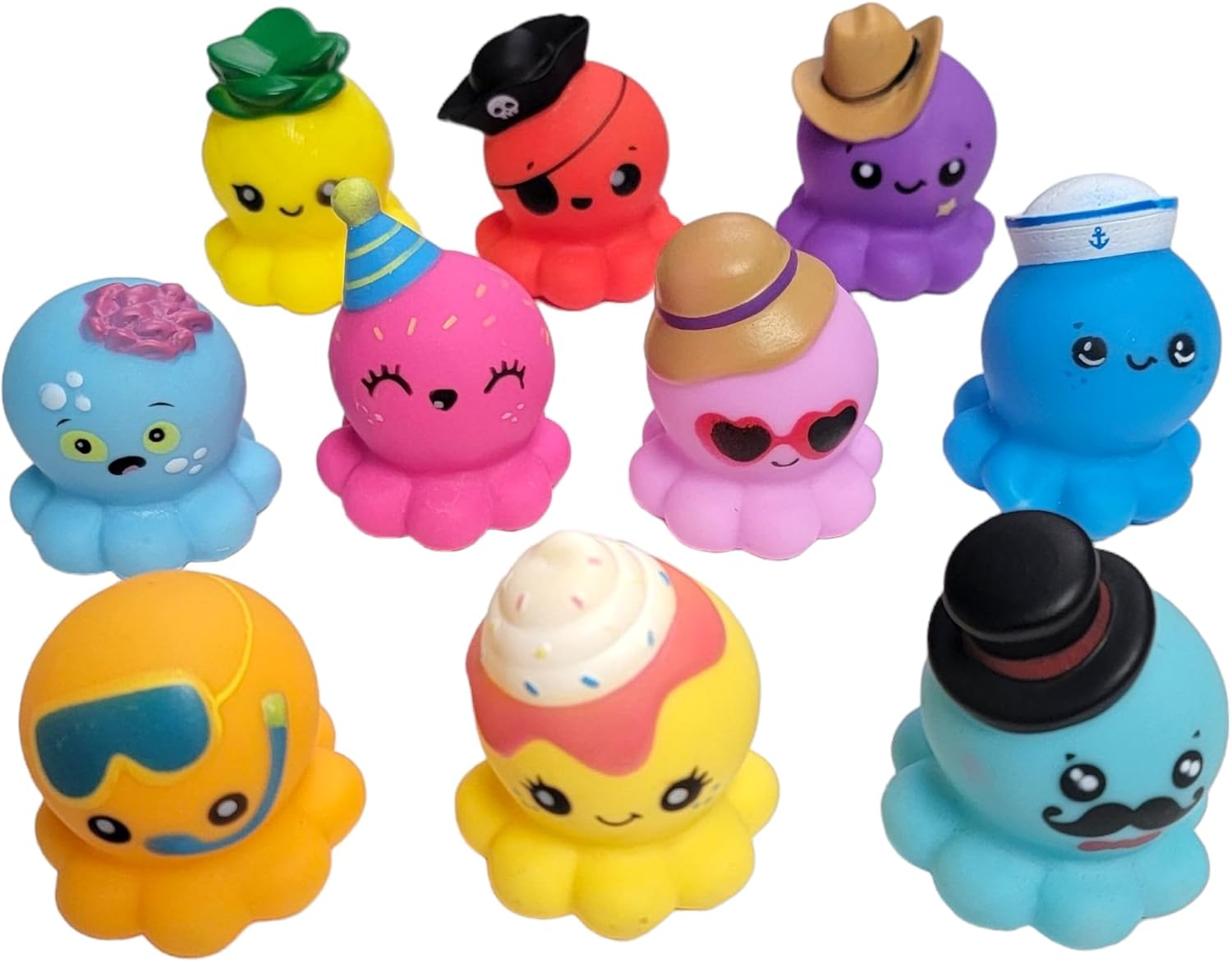 Zugar Land Rubber Octopus Toy Assortment - Pack (2") Colorful Soft Rubber Octopus Figurines as Sailor, Cupcake, Pirate, Pineapple, Cowboy, Zombie, and More (50, Octopuses)