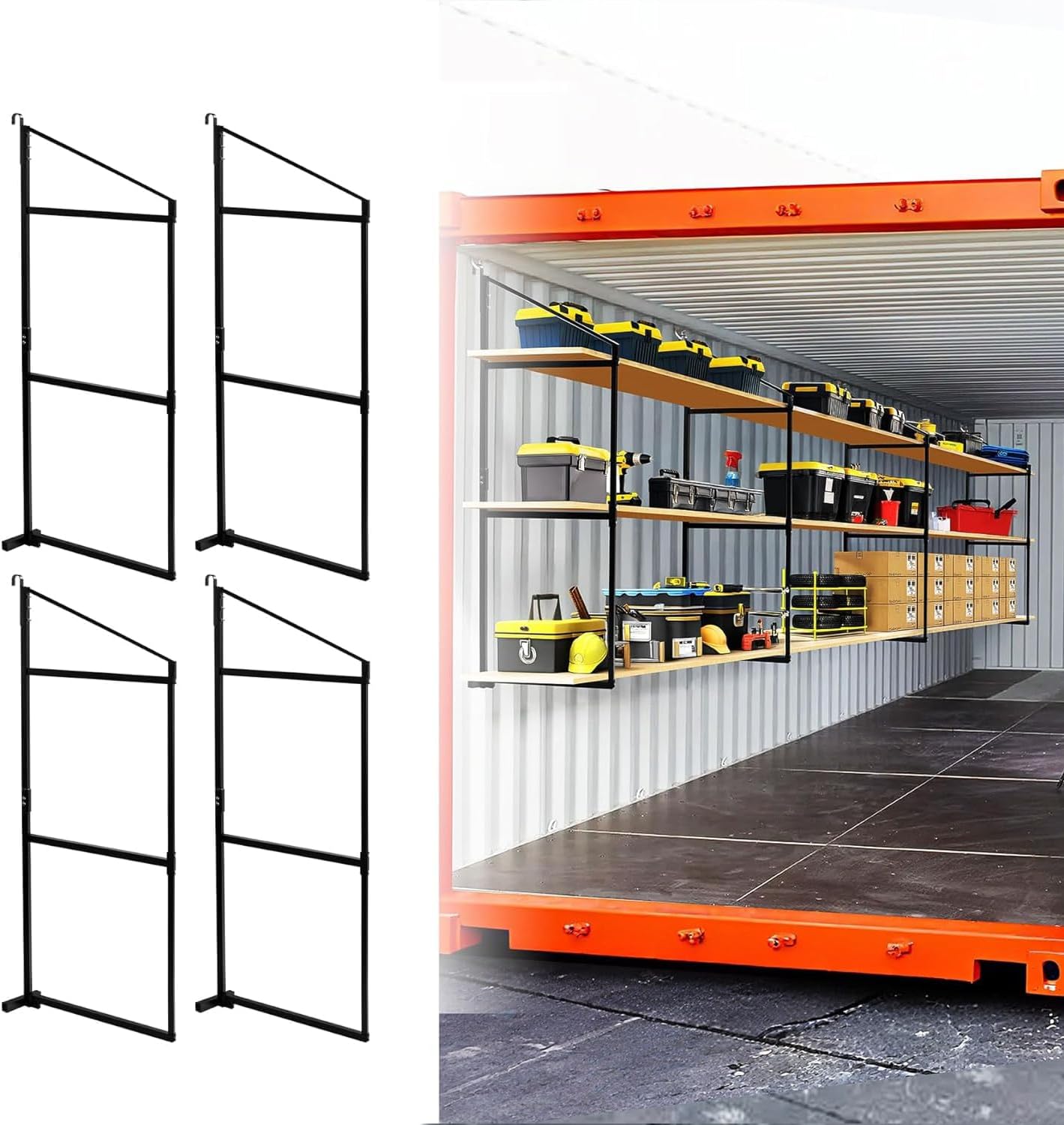 Sidasu 4 Pack Heavy Duty Shipping Container Brackets,21.52"(D) x14.57(H)- Black Powder Coated Steel Shipping Container Shelving Brackets for Cargo Containers, Easy to Assemble & Remove