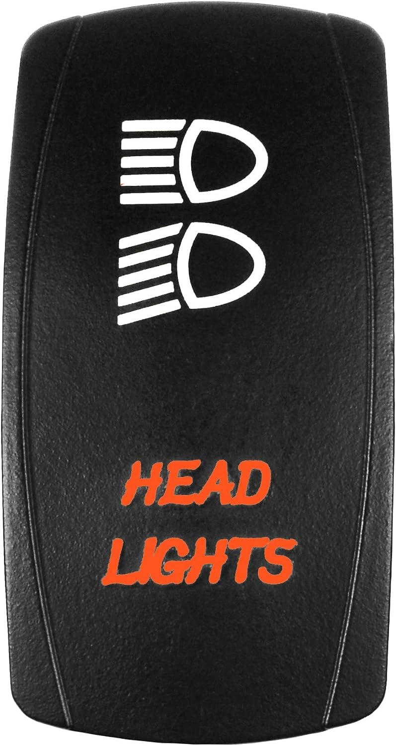 Bright Light Powersports - Laser Rocker Switch - HEADLIGHTS - Universal Off/On/On - 3 Position -12 Volt (orange)
