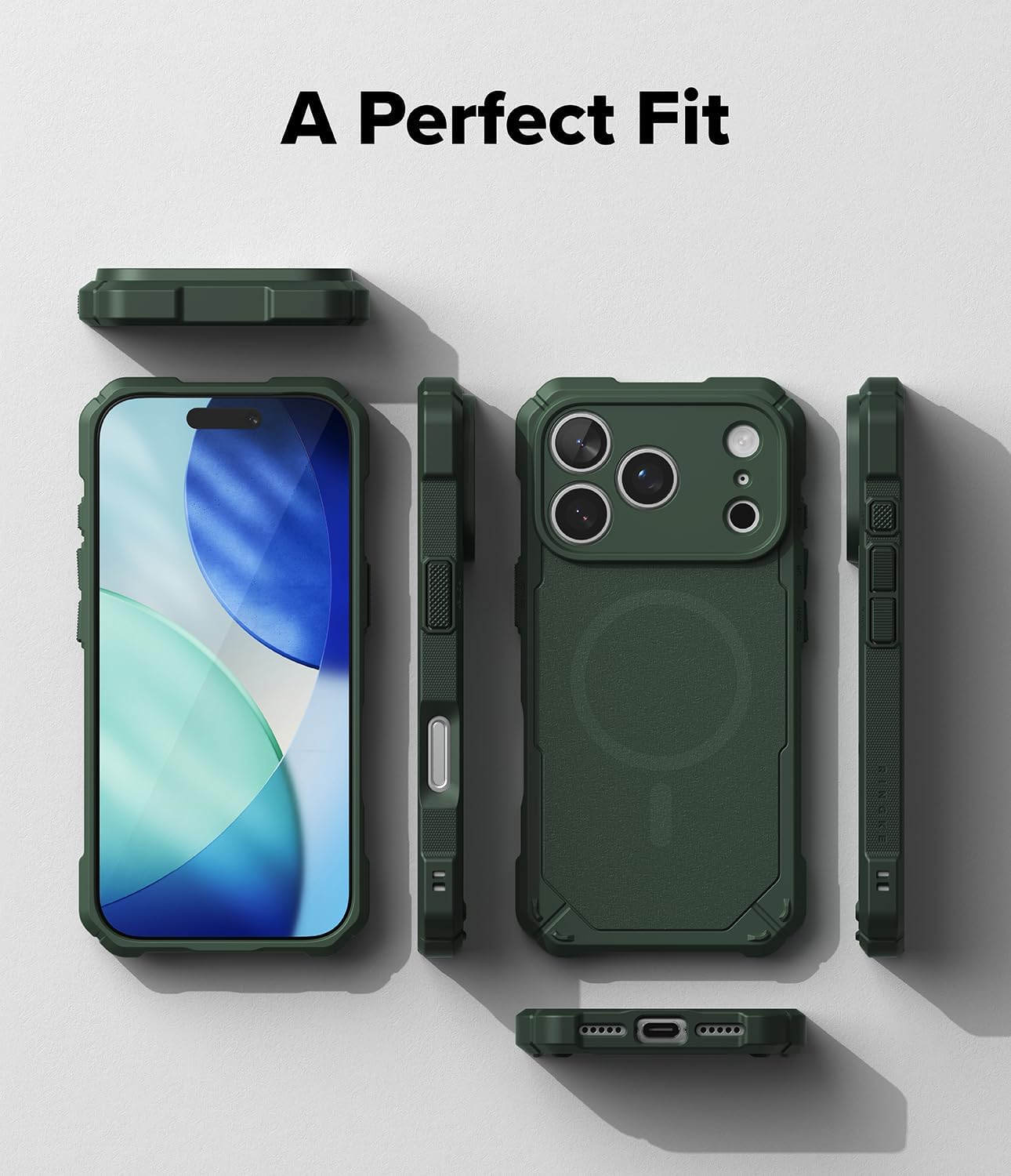 Ringke Rugged Gear for iPhone 17 Pro Max Case [Compatible with MagSafe] Prevents Oily Smudges Non-Slip Enhanced Grip Protective Cover Precise Cutouts for Camera - Magnetic Dark Green