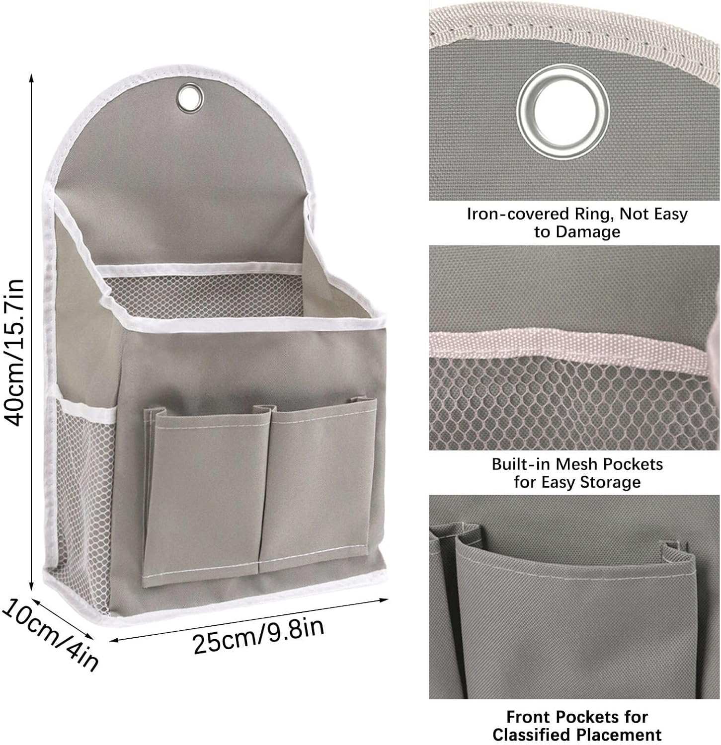 2 Pack Wall Hanging Storage Bag with Pockets, Locker Organizer Basket with Sticky Hook, Fabric Wall Organizer, Waterproof Hanging Bag for Closet Door Bedroom Bathroom Office Home Kitchen(Grey) - Image 2
